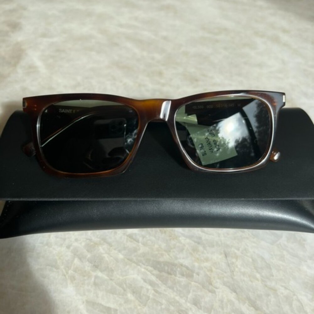 Saint Laurent Men's Havana Slim Acetate Rectangle Sunglasses in Tourtoise
